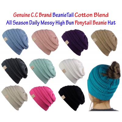 NEW CC BeanieTail COTTON Blend All Season Messy High Bun Ponytail Beanie Hat  eb-37829135